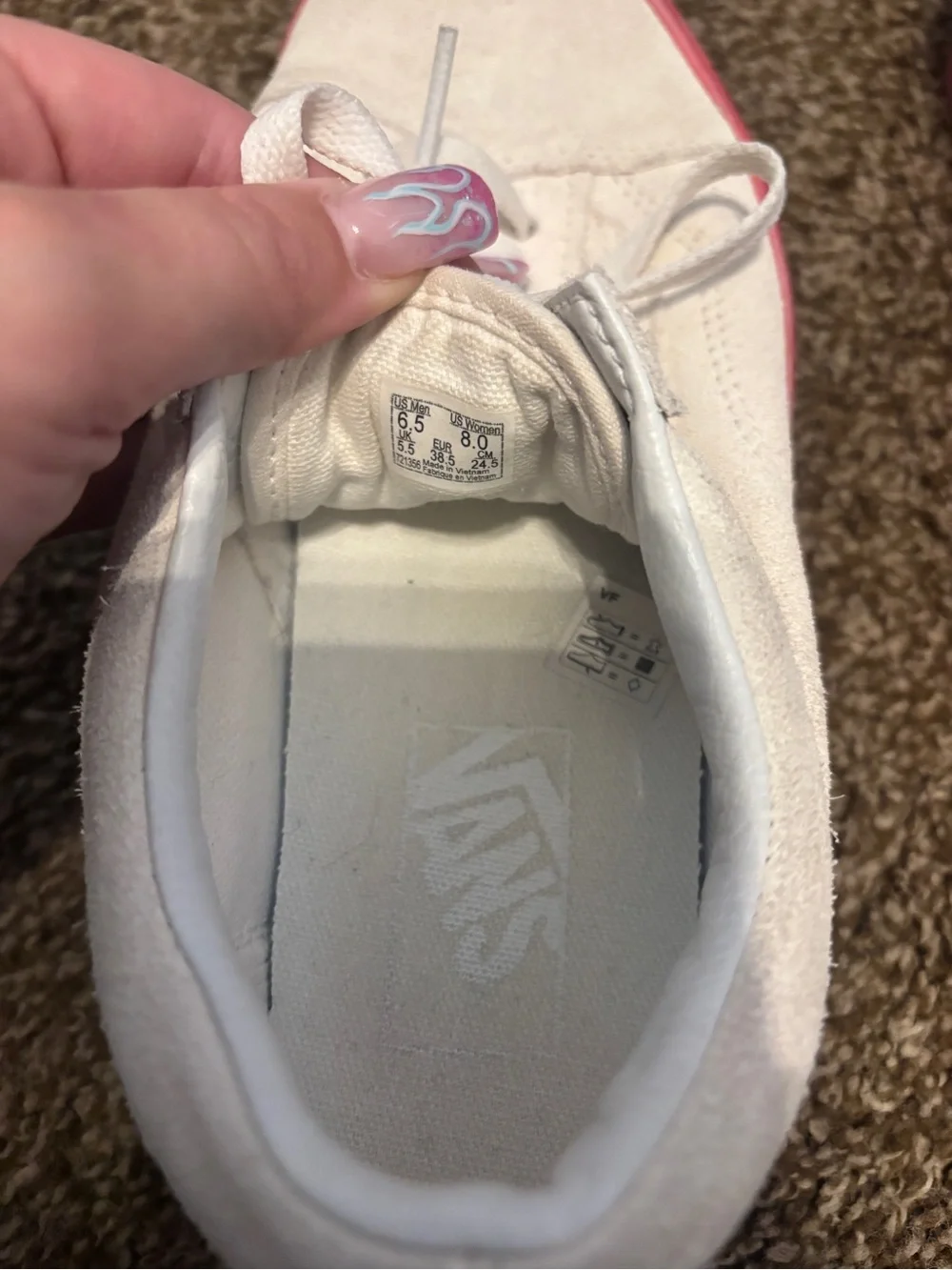 VANS White Suede Low-Top Sneakers with Coral Pink Sole